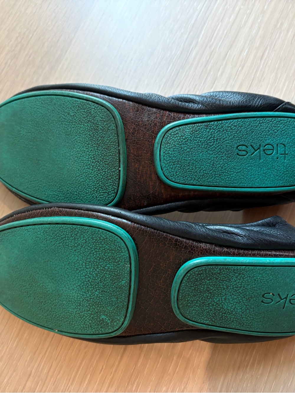 Tieks Black Leather Ballet Flats with Teal Stitch Accent - Picture 5 of 6